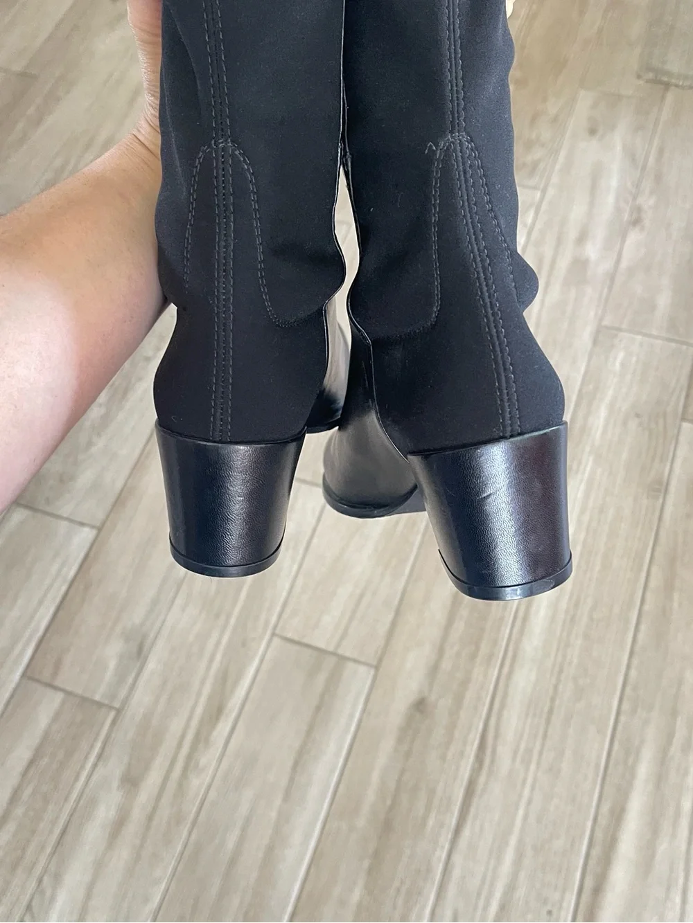 New Stuart Weitzman Classic Black Over-the-Knee Block Heel Leather Boots